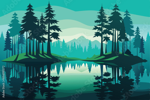 Calm forest silhouettes with reflections A.eps