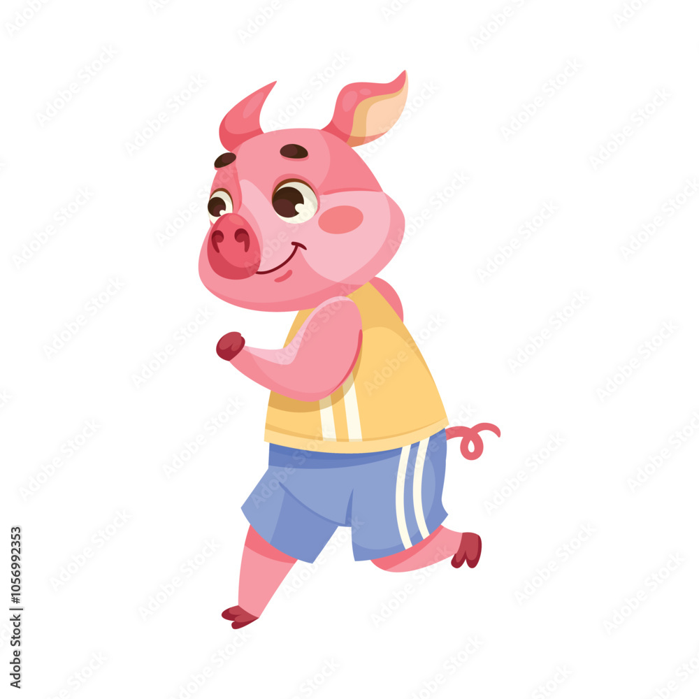 Pink Piglet Character with Hoof Run Do Sport Vector Illustration Pink Piglet Character with Hoof Run Do Sport Vector Illustration