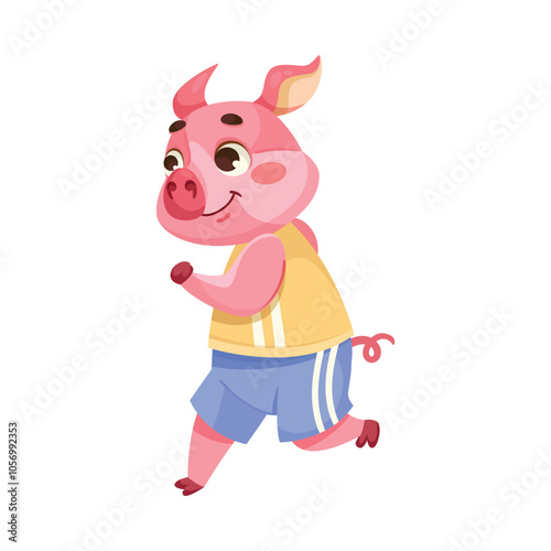 Pink Piglet Character with Hoof Run Do Sport Vector Illustration