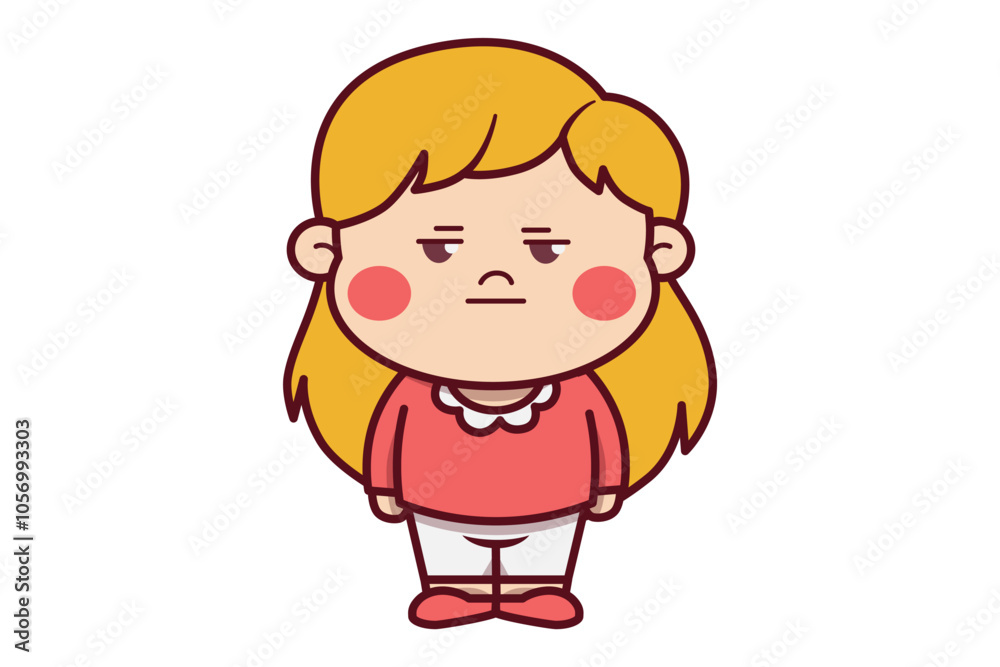 Cute Girl with Bored Expression Illustration Cute Girl with Bored Expression Illustration