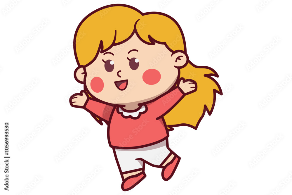 Cute Girl Jumping with Hands Wide Open Illustration Cute Girl Jumping with Hands Wide Open Illustration