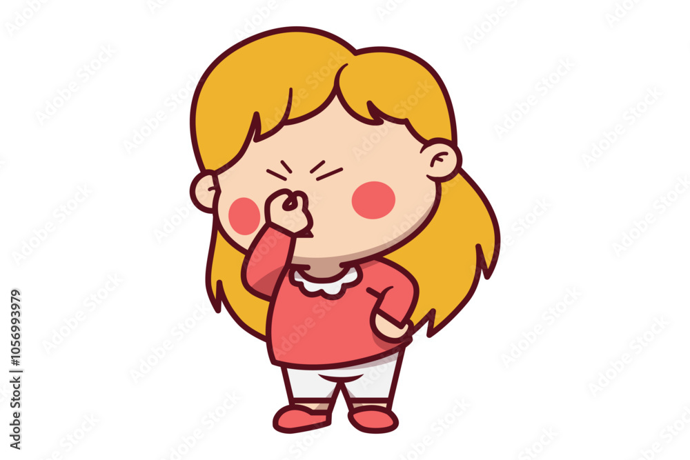 Cute Dizzy Girl Pinching Her Nose Illustration Cute Dizzy Girl Pinching Her Nose Illustration