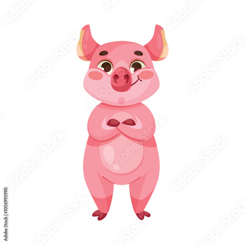 Pink Piglet Character with Hoof Stand Vector Illustration
