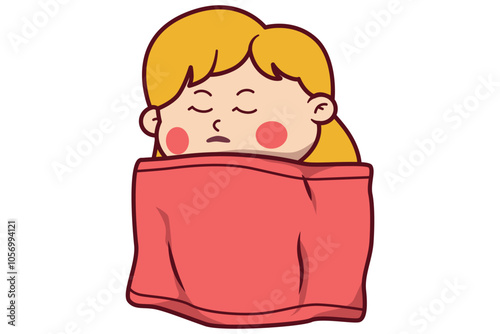 Cute Girl Sleeping with Blanket Illustration