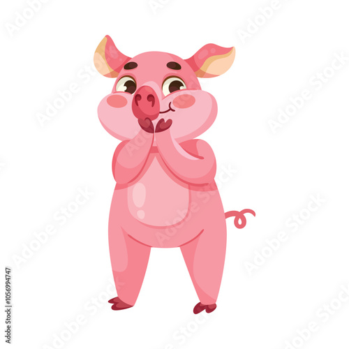 Pink Piglet Character with Hoof Stand Vector Illustration