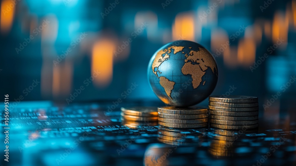 A Miniature Globe Resting on a Stack of Coins