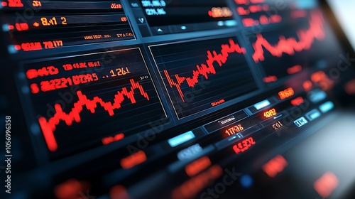 Analyzing stock market trends understanding data visualization through dynamic red graphs and trading metrics