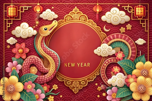 Wallpaper Mural Chinese Zodiac Year of the Snake Celebration traditional Chinese Lunar year poster, red background Torontodigital.ca