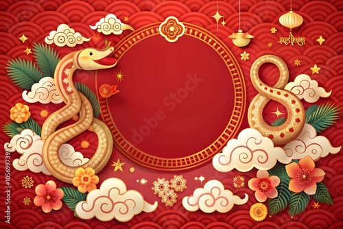 Chinese Zodiac Year of the Snake Celebration traditional Chinese Lunar year poster, red background