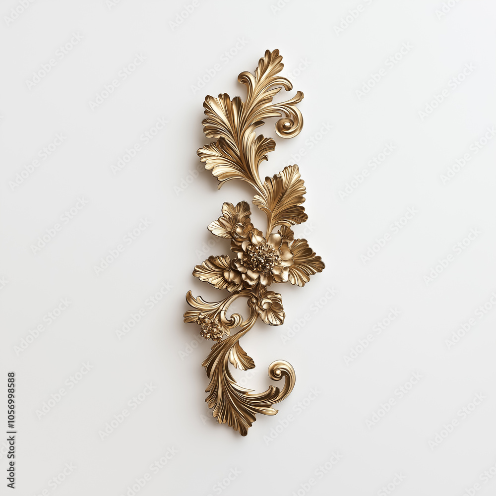 Naklejka premium Elegant Golden Decorative Element with Floral Filigree on White Background
