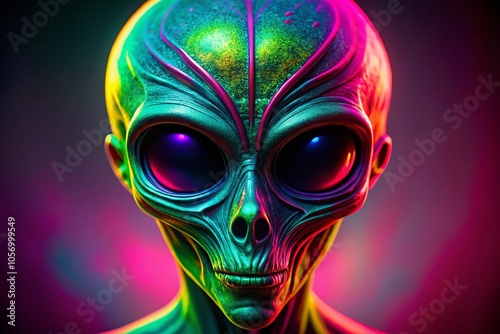 Alien Head Silhouette with Vibrant Pink and Green Colors for Sci-Fi and Fantasy Imagery