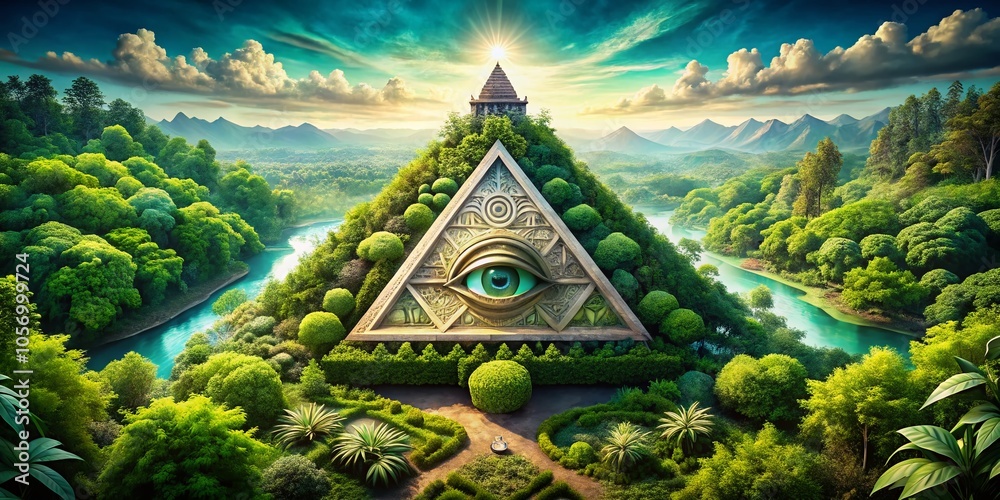 Obraz premium Allseeing Eye in Sacred Geometry Triangle Design - Aerial Drone Photography
