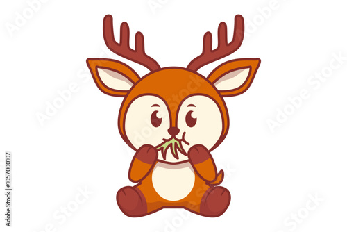Cute Deer Eating Grass Illustration