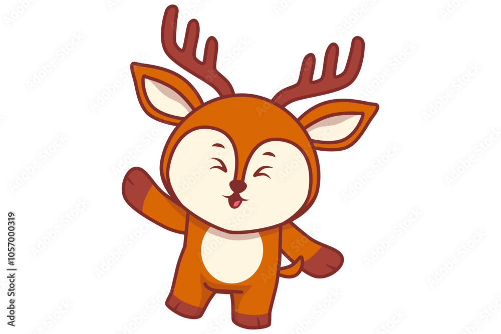 Fototapeta premium Cute Deer Raise Hand Greeting Illustration