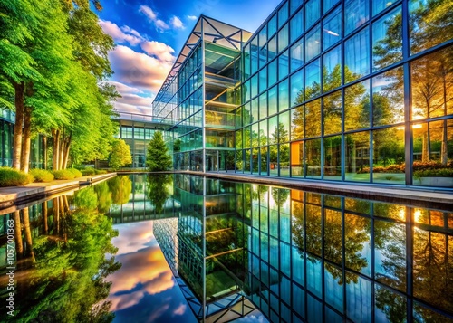 Architectural Photography: Nature Elements Reflected in Glass Structures for Eco-Friendly Design