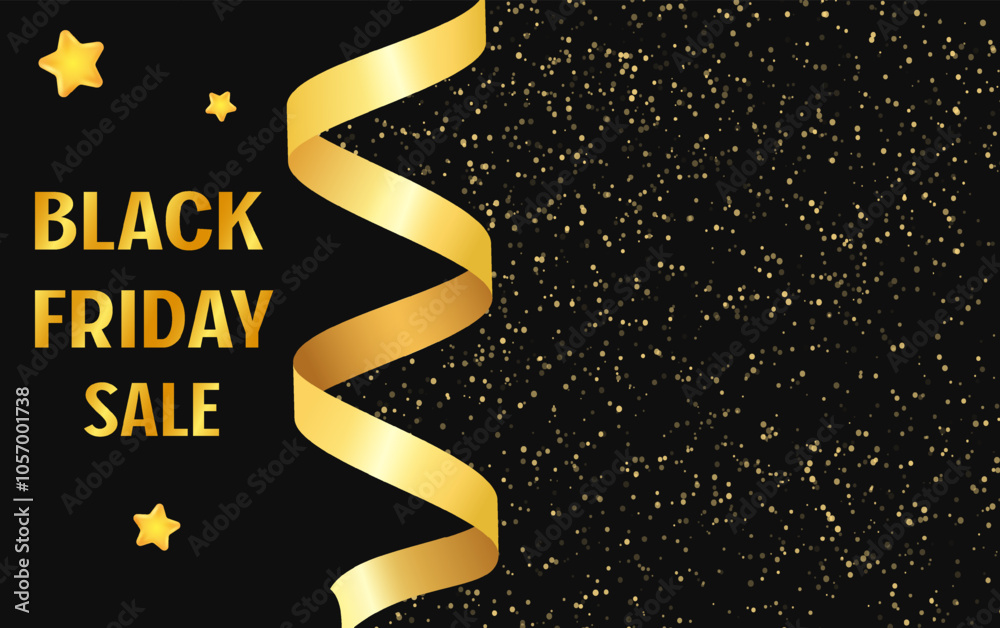 Obraz premium Festive advertising dark vector illustration background black Friday sale with stars and dust