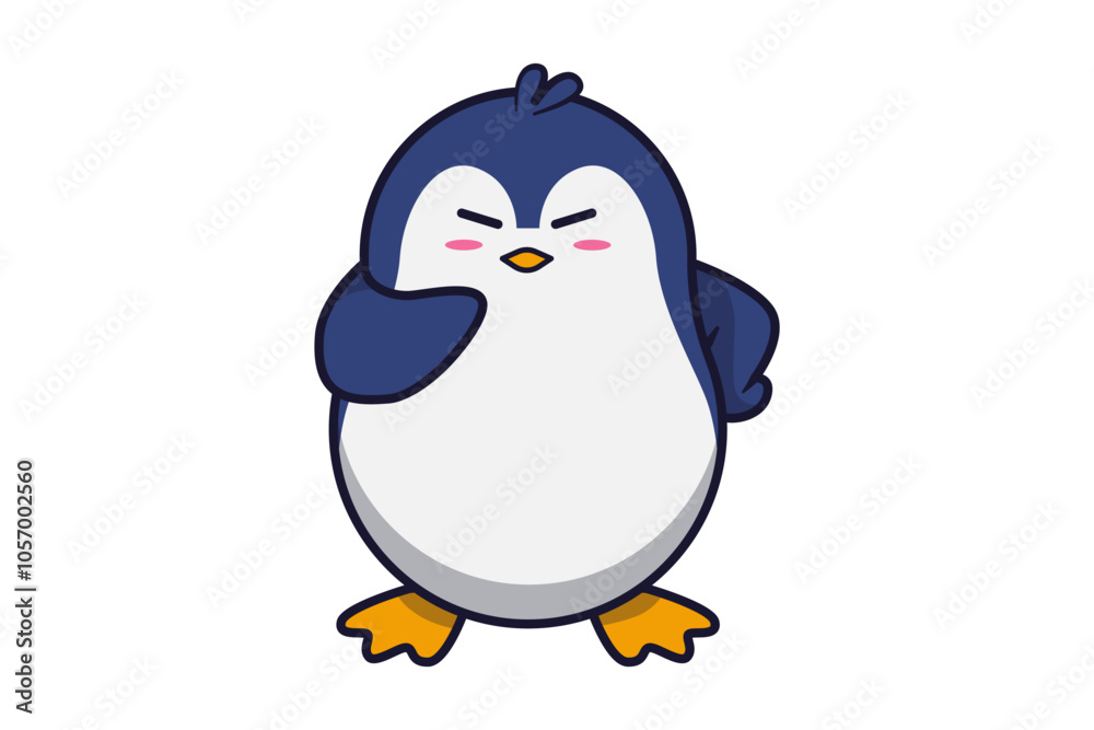 Obraz premium Cute Penguin Thinking with Hand on His Chin Illustration