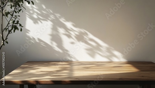 Wooden Table with Natural Light and Shadows