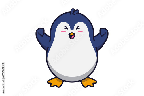 Cute Happy Penguin Raising Hands Illustration