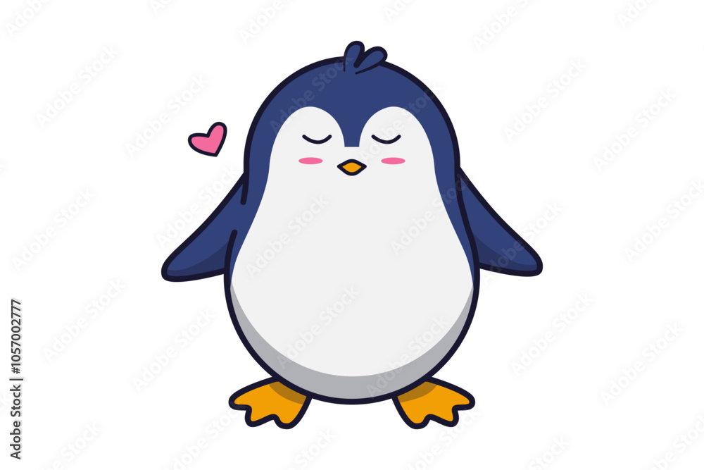 Fototapeta premium Cute Penguin Eyes Closed with Love Illustration