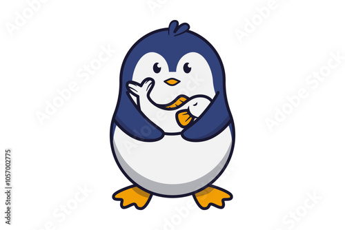 Cute Penguin Holding a Fish Illustration