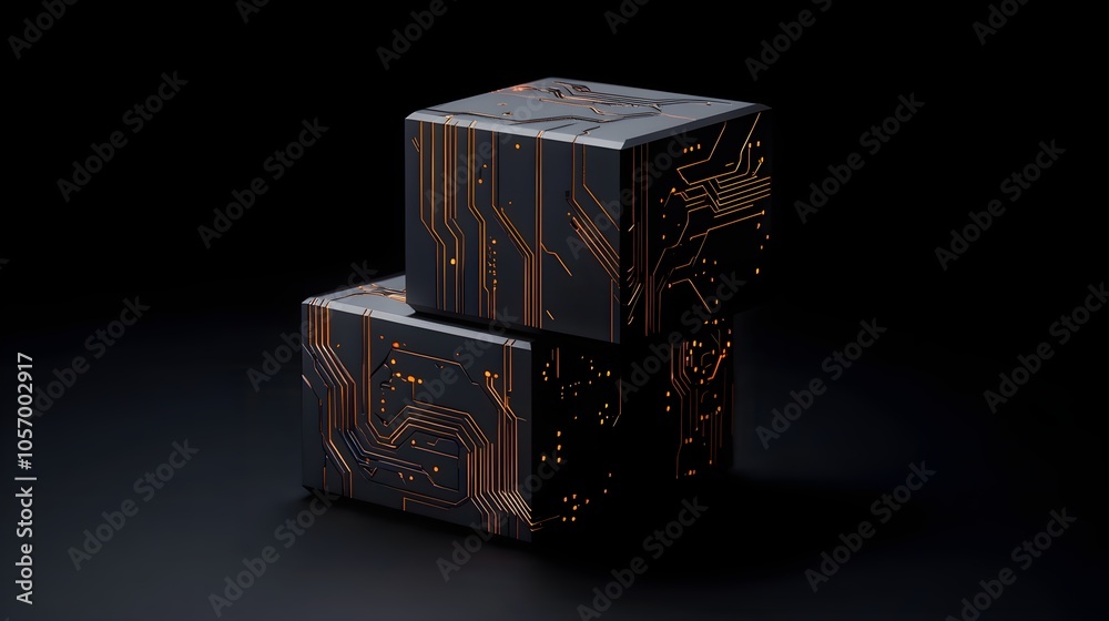 Obraz premium Glowing Cube Design with Orange and Blue Lines