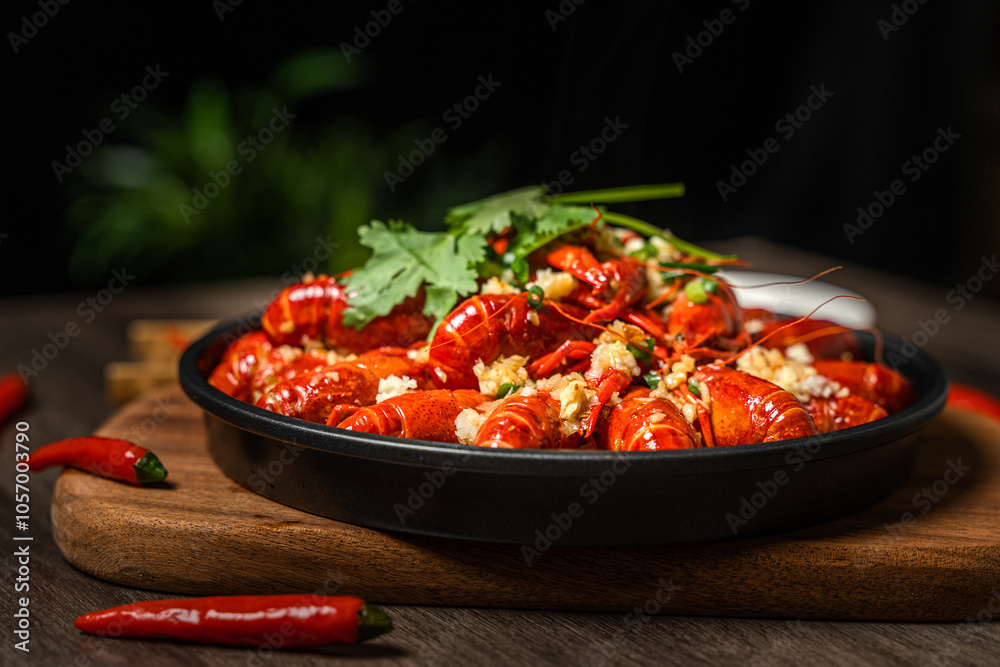 Summer gourmet garlic crawfish close-up 4K Summer gourmet garlic crawfish close-up 4K