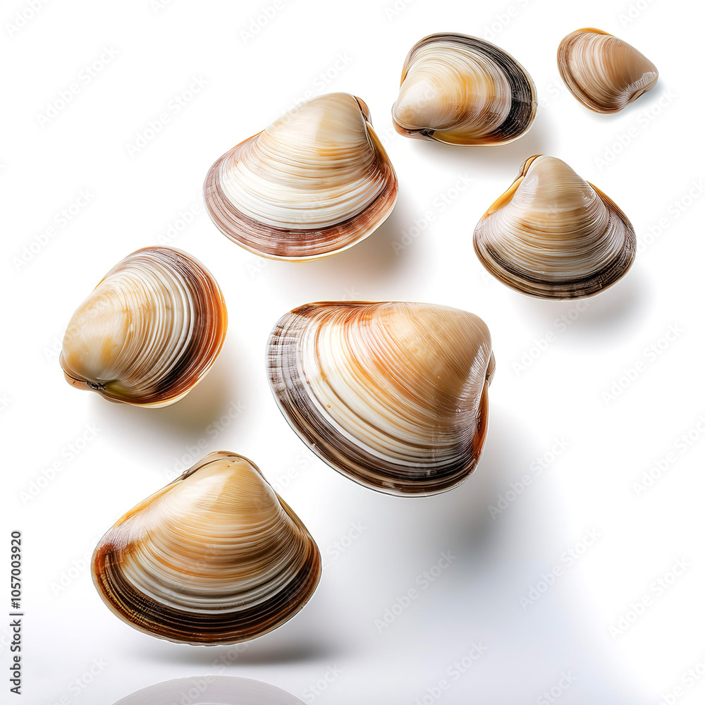 Fresh clams floating or flying isolated white background Fresh clams floating or flying isolated white background