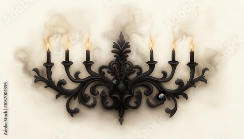 Pendrawn menorah with intricate details on each candle holder, Ornate Menorah, celebration of beauty and light photo