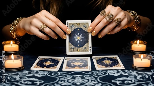 Mysterious Tarot Reading in Dim Light