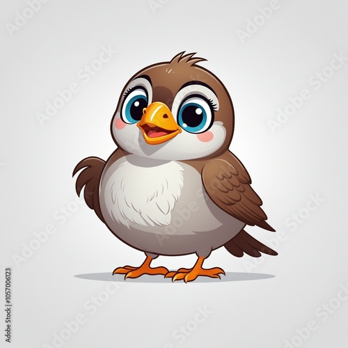 Cheerful Cute Sparrow Mascot in a Vector Flat Style Illustration
