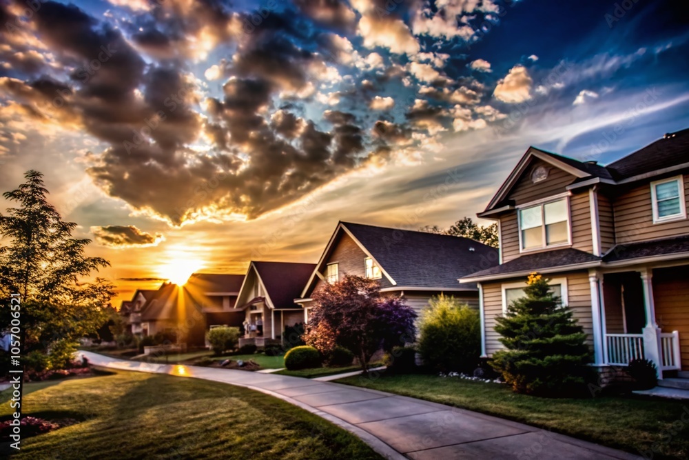 Beautiful Silhouette of Single-Family Homes in the Sunlight Beautiful Silhouette of Single-Family Homes in the Sunlight