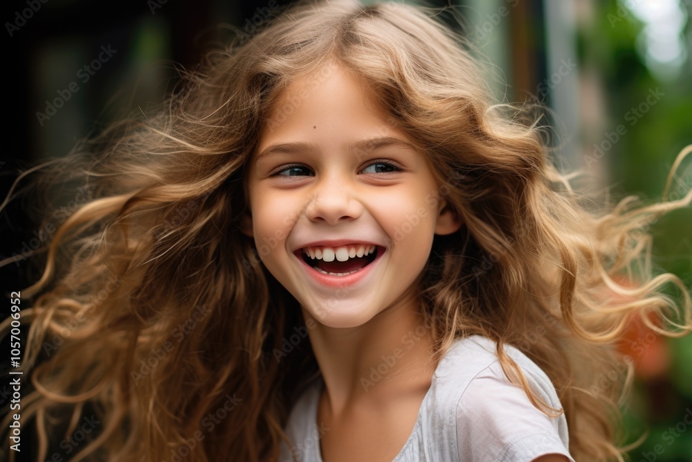 Smiling girl with wind-blown hair Smiling girl with wind-blown hair