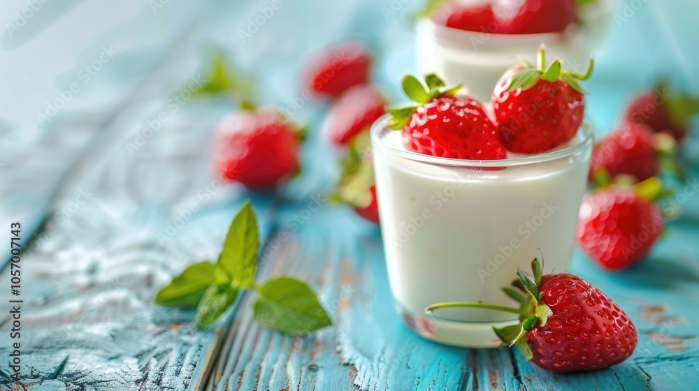 Yogurt with Berries and Mint Leaves Yogurt with Berries and Mint Leaves