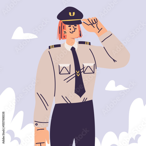 Pilot Woman Character in Uniform with Tie Vector Illustration