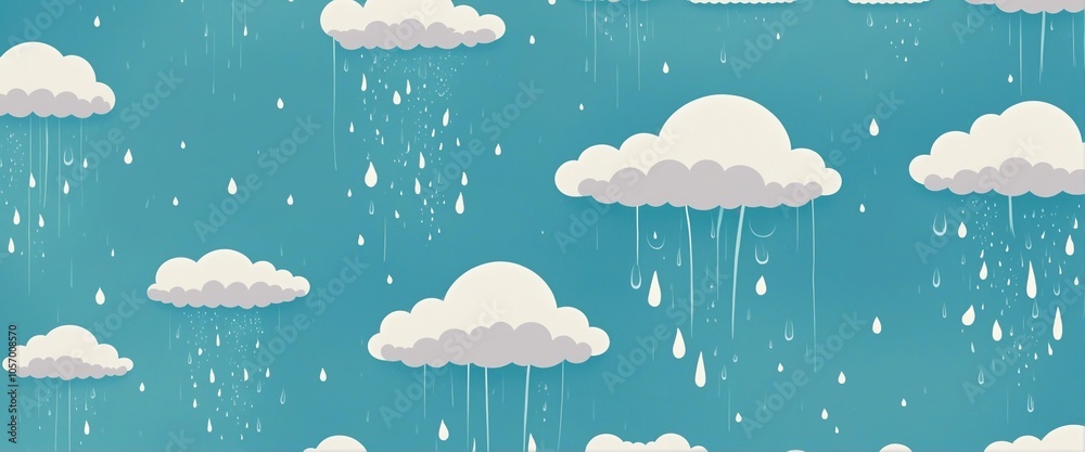 Vibrant Cartoon Representation of Clouds and Rain for World Meteorological Day