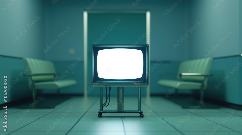 Empty hospital waiting room television, static Empty hospital waiting room television, static
