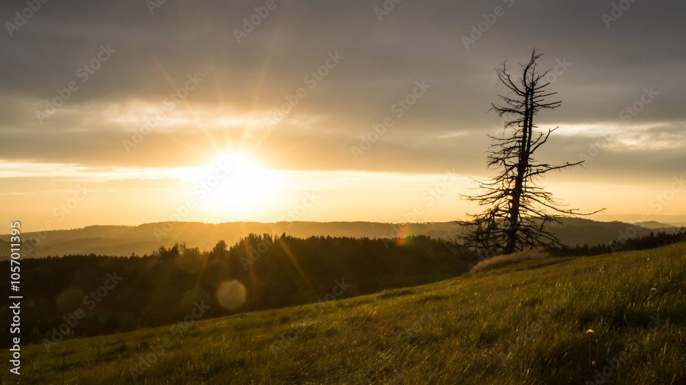 Sunset from Panský kopec in the Orlické Mountains and a view of the Czech landscape. Sunset from Panský kopec in the Orlické Mountains and a view of the Czech landscape.