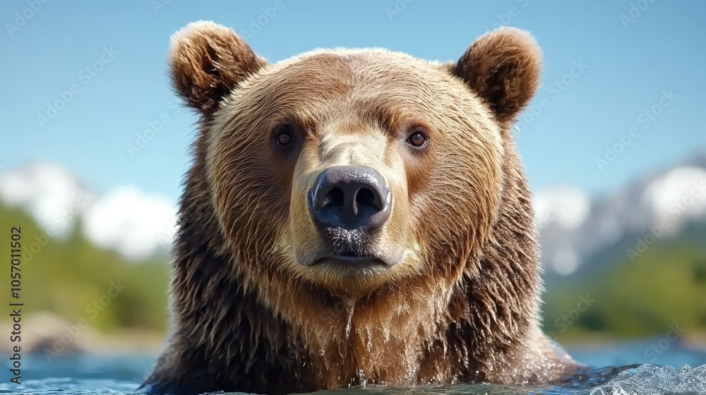 Obraz premium Grizzly Bear Portrait in River Close up Wild Animal Nature Photography
