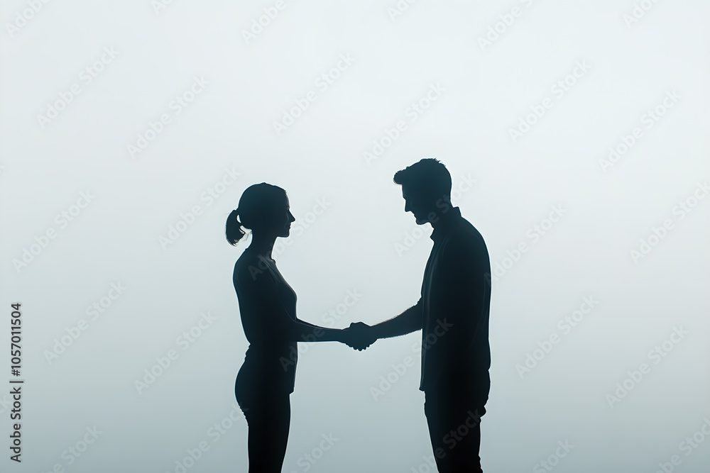 Set against a pale background, a young couple in silhouette holds hands as they engage in a heartfelt gaze, representing connection, potential, and the beauty of young love. Set against a pale background, a young couple in silhouette holds hands as they engage in a heartfelt gaze, representing connection, potential, and the beauty of young love.