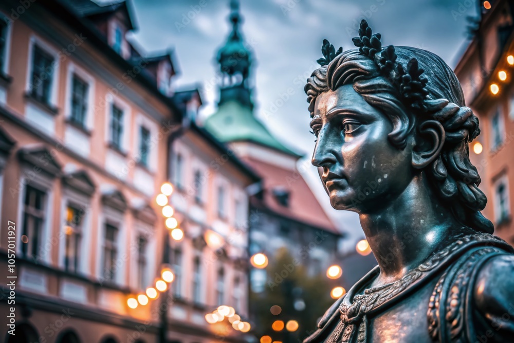 Bokeh Effect of a Statue in Ljubljana Old Town - Captivating Architectural Beauty and Charm