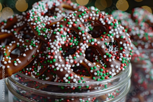 Chocolate-dipped pretzels photo