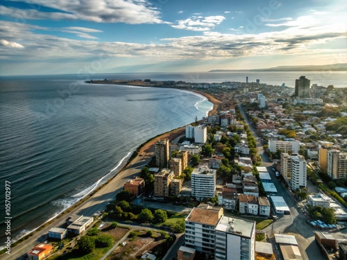 Breathtaking aerial view of Comodoro Rivadavia, Argentina, captures its stunning landscapes and intricate city layout, showcasing the beauty of this photo