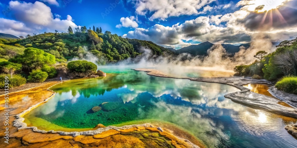 Breathtaking Hot Springs in New Zealand - Panoramic View of Nature's Wonders and Thermal Pools Breathtaking Hot Springs in New Zealand - Panoramic View of Nature's Wonders and Thermal Pools