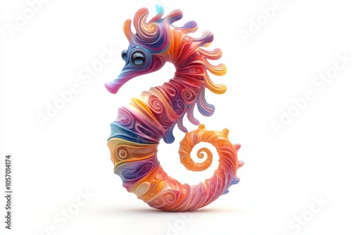 Colorful Abstract Sea Horse Illustration  3D Render photo