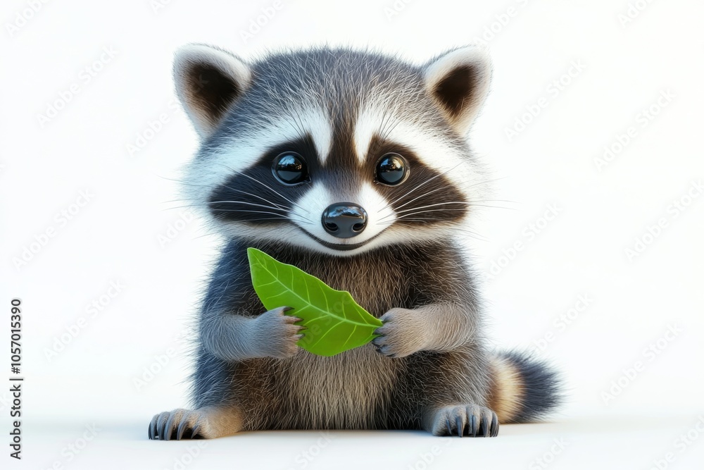 Cute Cartoon Raccoon Holding Leaf Cute Cartoon Raccoon Holding Leaf