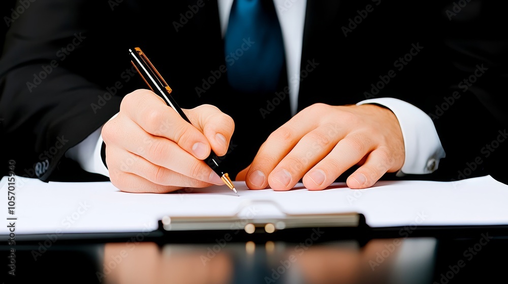 Businessman Signing Contract Document with Pen Close Up Businessman Signing Contract Document with Pen Close Up