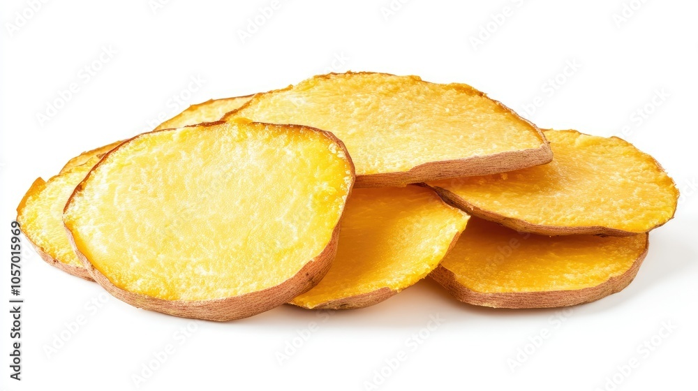Whole sweet potato and round slices, isolated on white, capturing vibrant color and healthy, fresh texture. Whole sweet potato and round slices, isolated on white, capturing vibrant color and healthy, fresh texture.