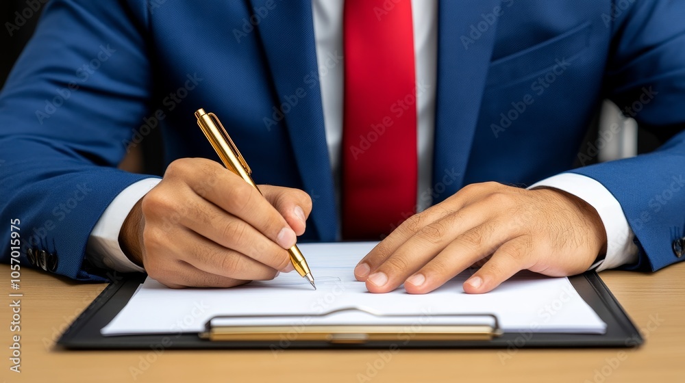 Businessman Signing Contract With Gold Pen Closeup Businessman Signing Contract With Gold Pen Closeup