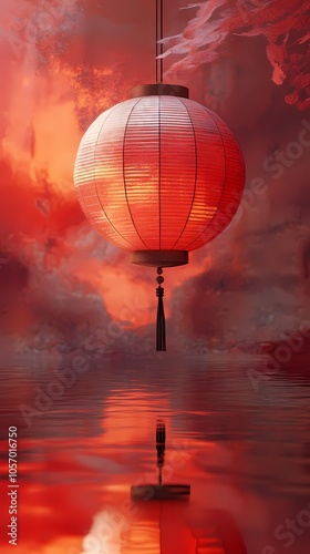 Traditional Chinese red lantern scene booth poster background